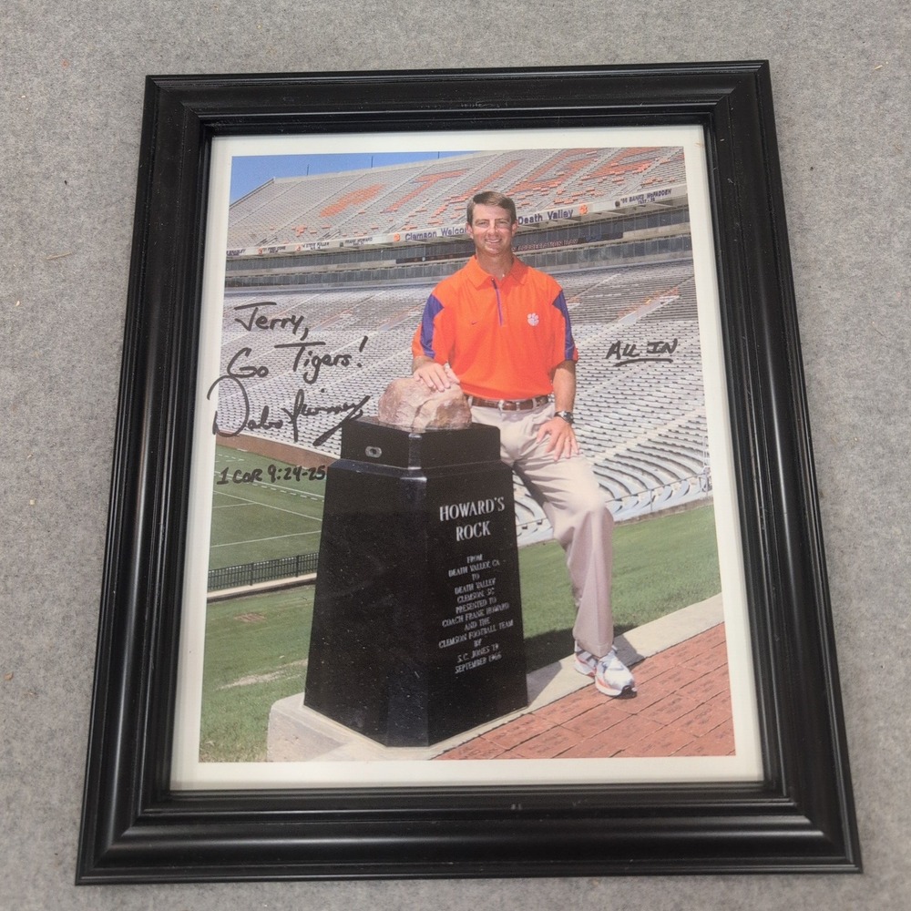 Dabo Swinney Signed Clemson Tigers Framed Photo Howards Rock Autograph VG+ - Picture 1 of 5